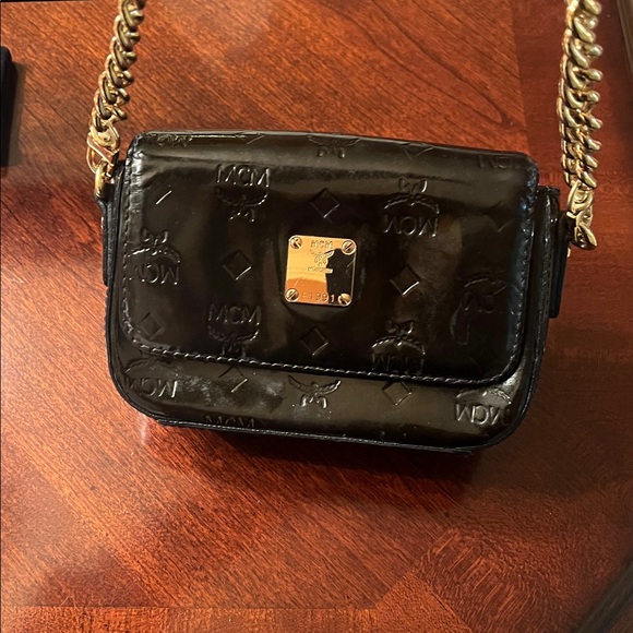 MCM Black Embossed shoulder  Bag with Gold Chain GUC - Picture 13 of 16